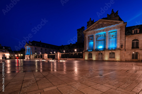 Place de la Liberation in the city of Dijon. Burgundy. France. In the background there is a palace of the dukes of Burgundy. Dawn time. photo