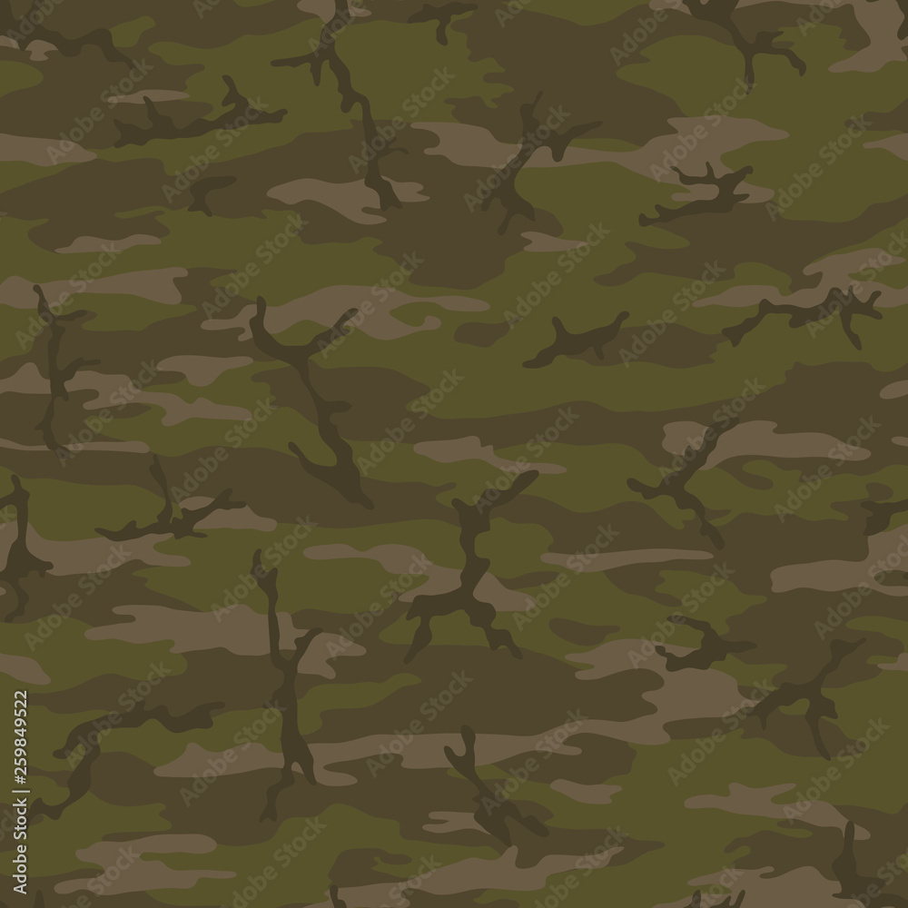 Fototapeta premium Seamless camouflage pattern. Khaki texture, vector illustration. Camo print background. Abstract military style backdrop