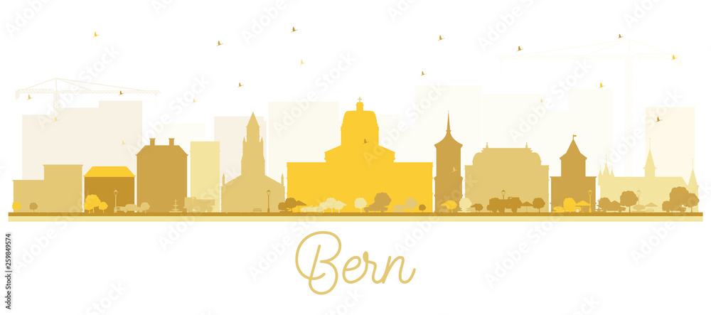 Bern Switzerland City Skyline with Golden Buildings Isolated on White.