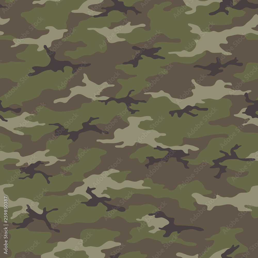 Fototapeta premium Seamless camouflage pattern. Khaki texture, vector illustration. Camo print background. Abstract military style backdrop