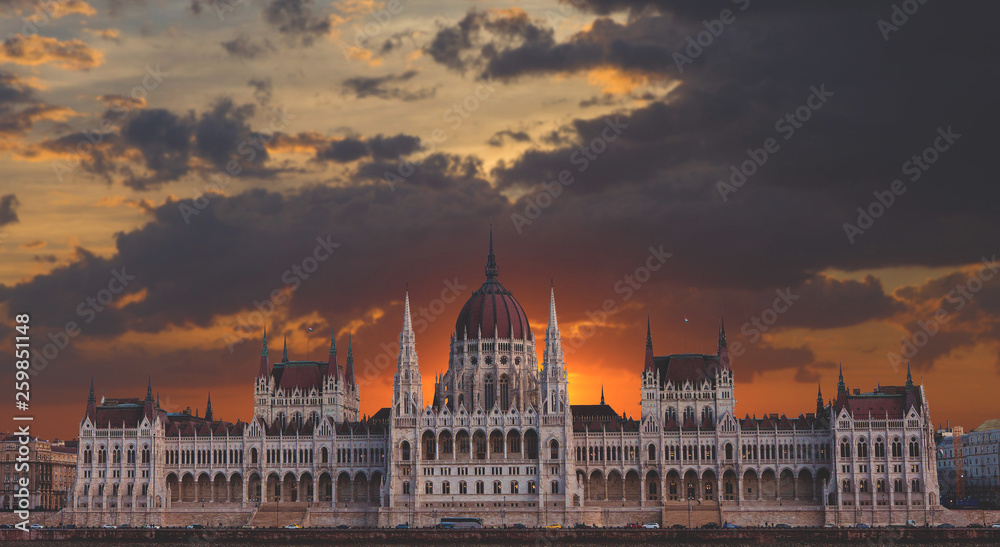 Fototapeta premium Hungary, Budapest Parliament view from Danube river