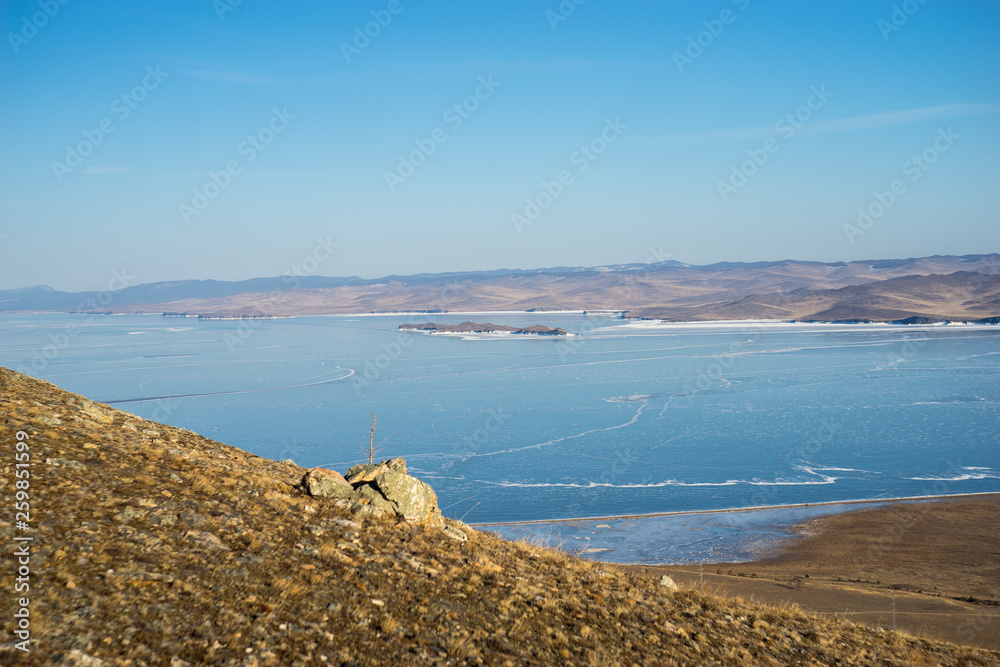 View of Lake Baikal from a mountain range