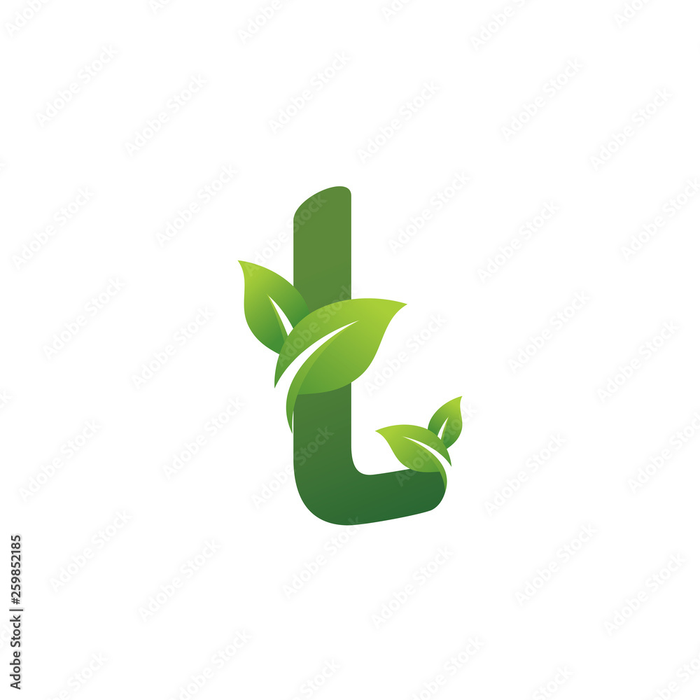 Eco green letter L logo design template. Green alphabet vector design with green and fresh leaf illustration. Eco green letter L logo design template. Green alphabet vector design with green and fresh leaf illustration.