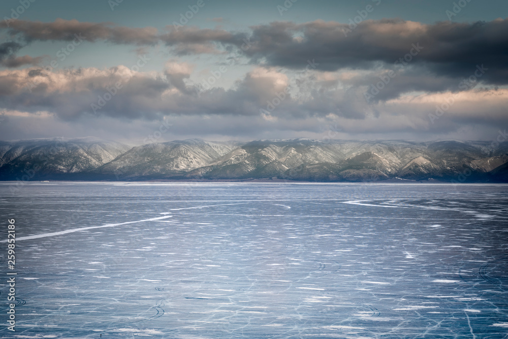 Baikal Mountains, lake, ice, hummocks