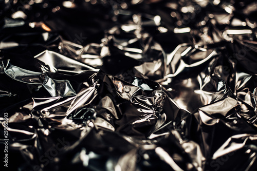 Full frame take of a sheeT of crumpled silver aluminum foil
