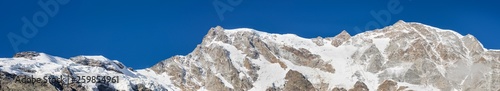 East wall of Monte Rosa with the highest peaks, Macugnaga, Italy. Are visible the Tre Amici tip, Gnifetti tip, Zumstein, the Dufour tip, the Nordend, the Jagerhorn