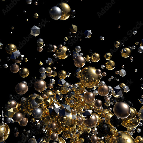 Elegant Abstract Geometry Explosion 2 -Gold and Silver,Black- 3D Motion Graphics Design 