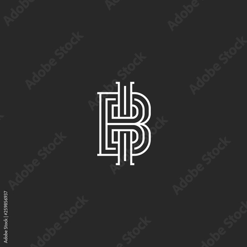 Two letters abbreviation BI or IB logo monogram, intersection letters B and I business or wedding card emblem, minimalist style creative identity design element