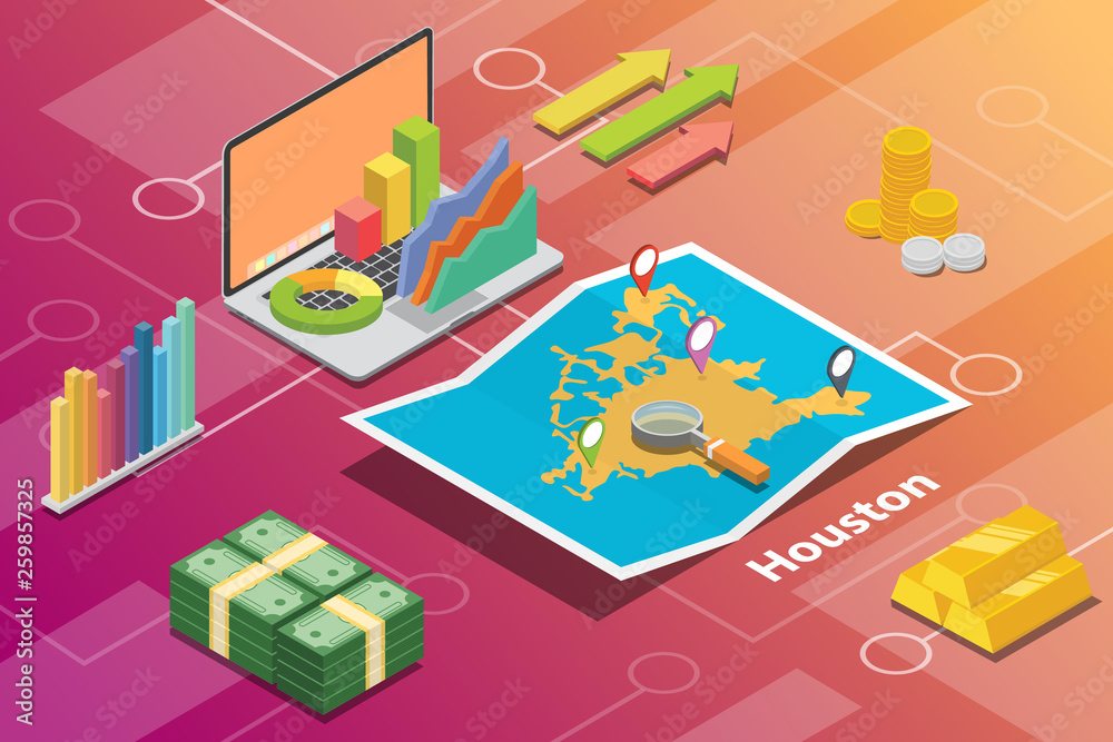 houston usa city isometric financial economy condition concept for describe cities growth expand - vector houston usa city isometric financial economy condition concept for describe cities growth expand - vector