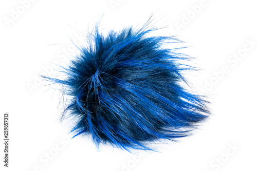Fur ball isolated on white background. Blue fur ball isolated