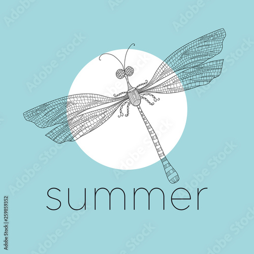 Dragonfly, damselfly line art vector illustration