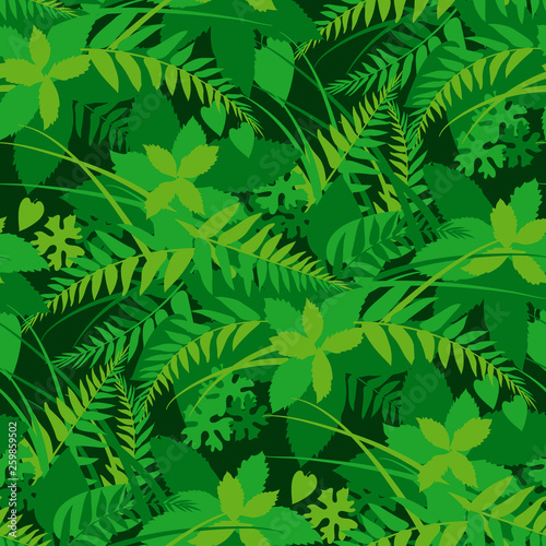 Forest leaves, greenery vector seamless pattern