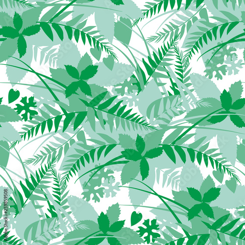 Woods, Forest leaves silhouette seamless pattern