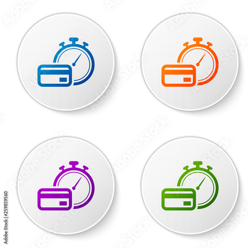 Color Fast payments icon isolated on white background. Fast money transfer payment. Financial services, fast loan, time is money, cash back concept. Set icons in circle buttons. Vector Illustration