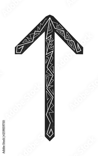 Rune Teiwaz. Ancient Scandinavian runes. Runes senior futarka. Magic, ceremonies, religious symbols. Predictions and amulets.