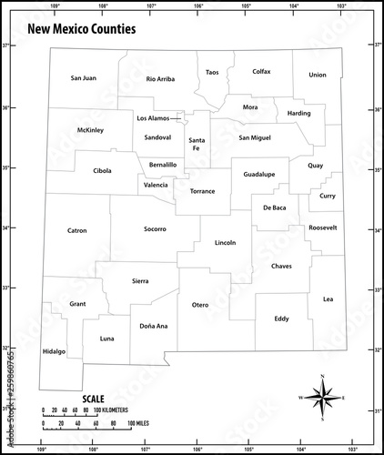 new mexico state outline administrative and political vector map in black and white