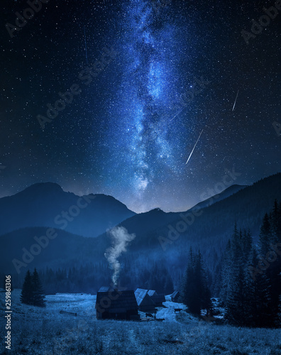 Fototapeta Naklejka Na Ścianę i Meble -  Milky way over Chocholowska valley in summer, Tatra Mountains, Poland