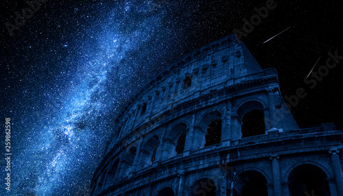 Print op canvas Milky way over Colosseum in Rome, Italy