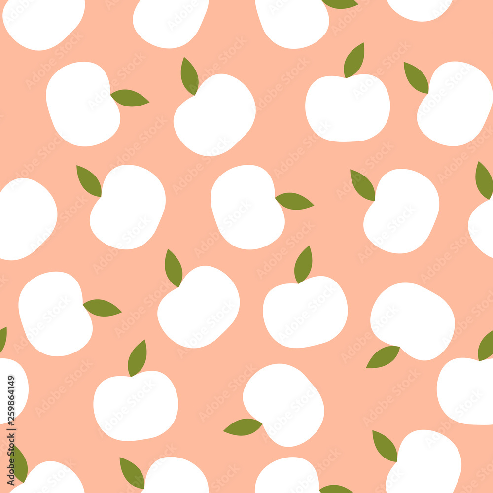 Spring vector seamless apple pattern on pink background Spring vector seamless apple pattern on pink background