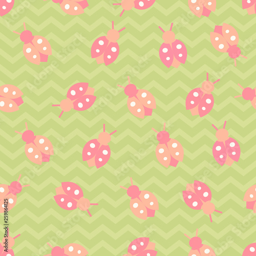 Cute Spring Ladybug Seamless Pattern Background Vector Illustration