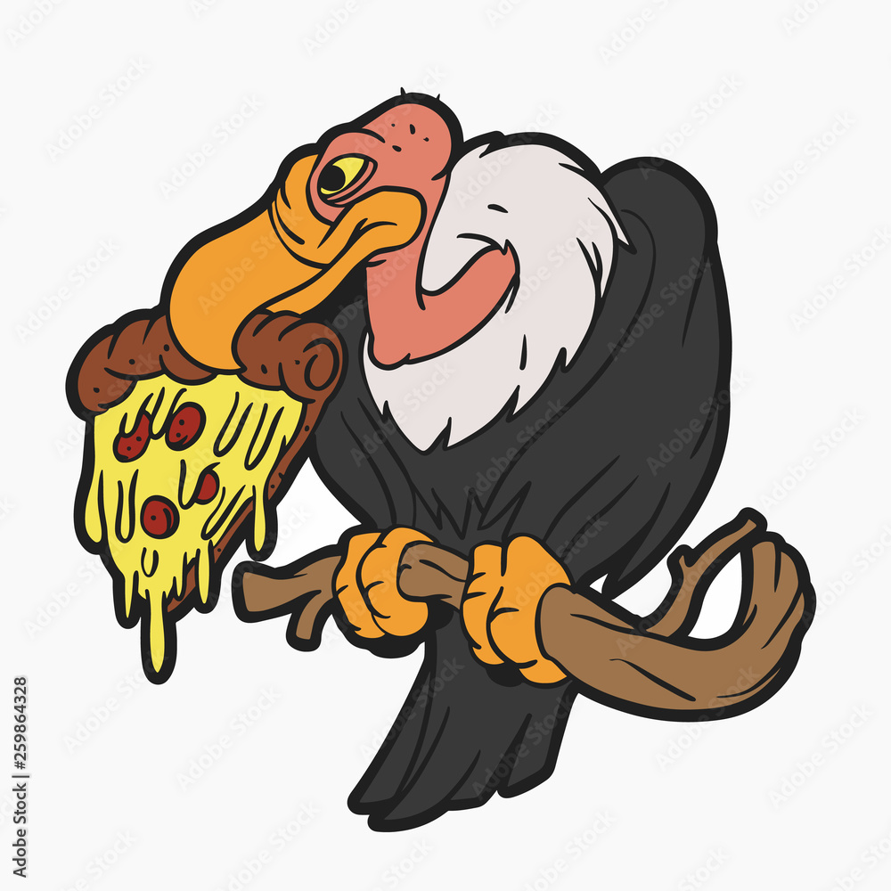 Naklejka premium Buzzard eating pizza - vector illustration
