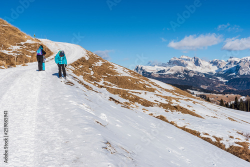 Dream atmosphere and views. Winter on the Alpe di Siusi, Dolomites. Italy