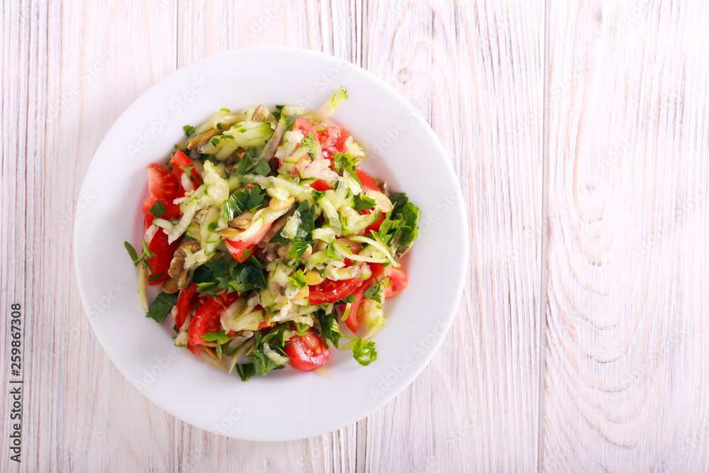 Fresh vegetable salad with cucumber, tomato Fresh vegetable salad with cucumber, tomato