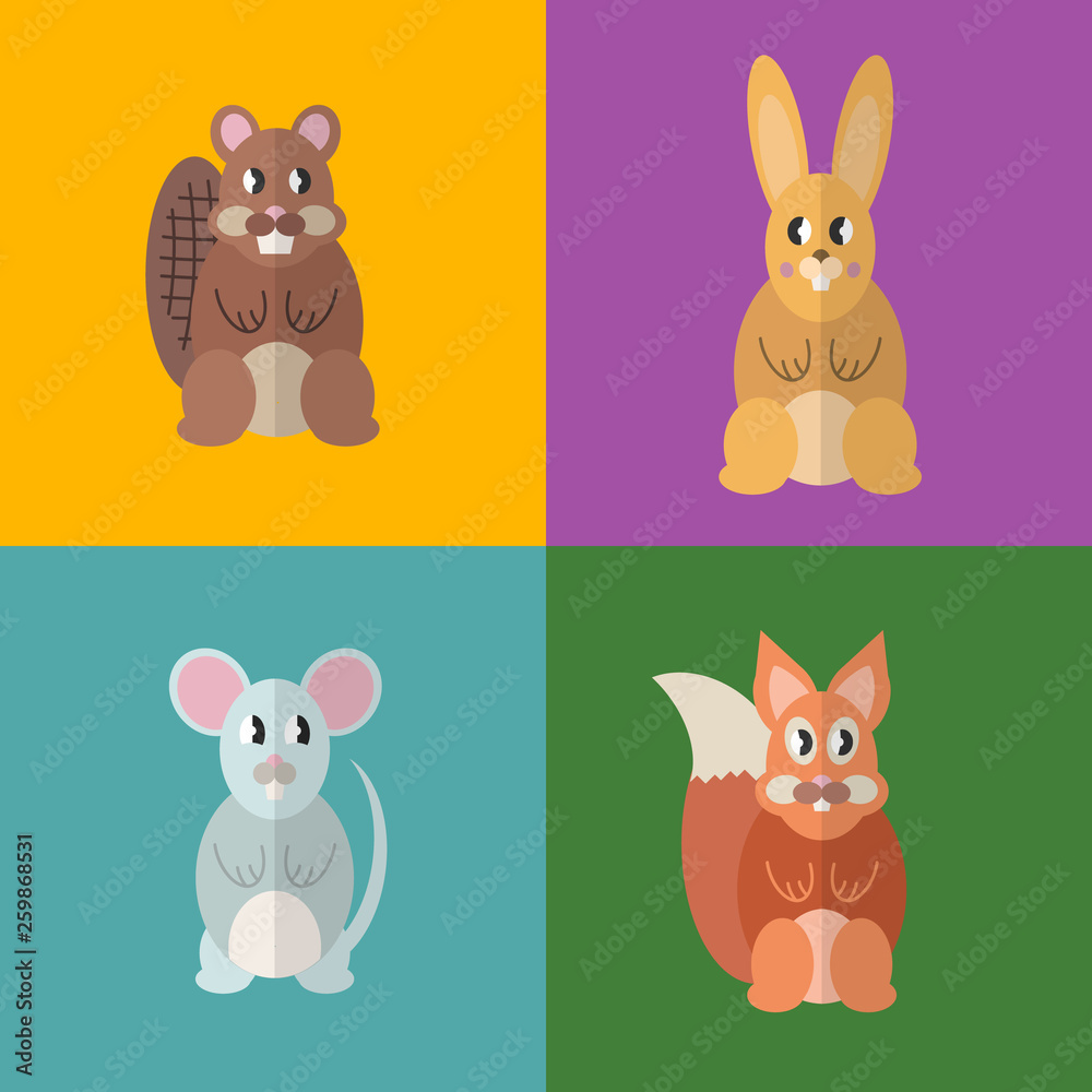Fototapeta premium Flat design style animal avatar icon set. Vector illustration.