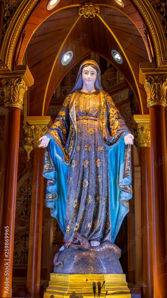 Beautiful Mother Mary statue in christ church Thailand