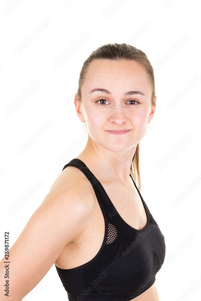young woman portrait sports girl on white background young woman portrait sports girl on white background