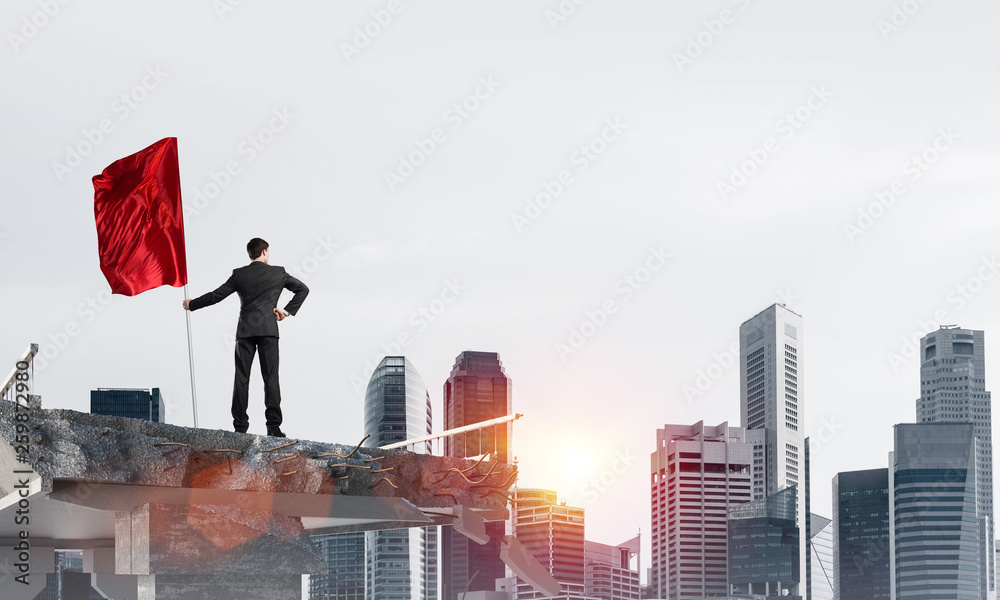 Man with flag presenting leadership concept. Man with flag presenting leadership concept.