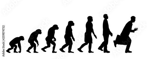 Theory of evolution of man. Vector silhouette of homo sapiens. Symbol from monkey to businessman.