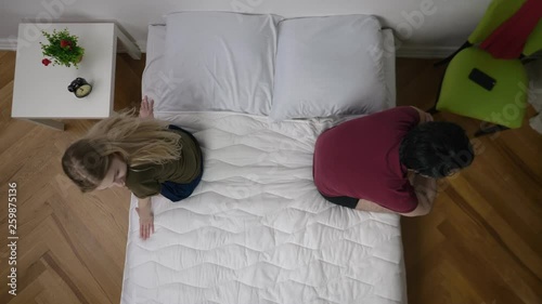 Top view of young couple with relationship problem
