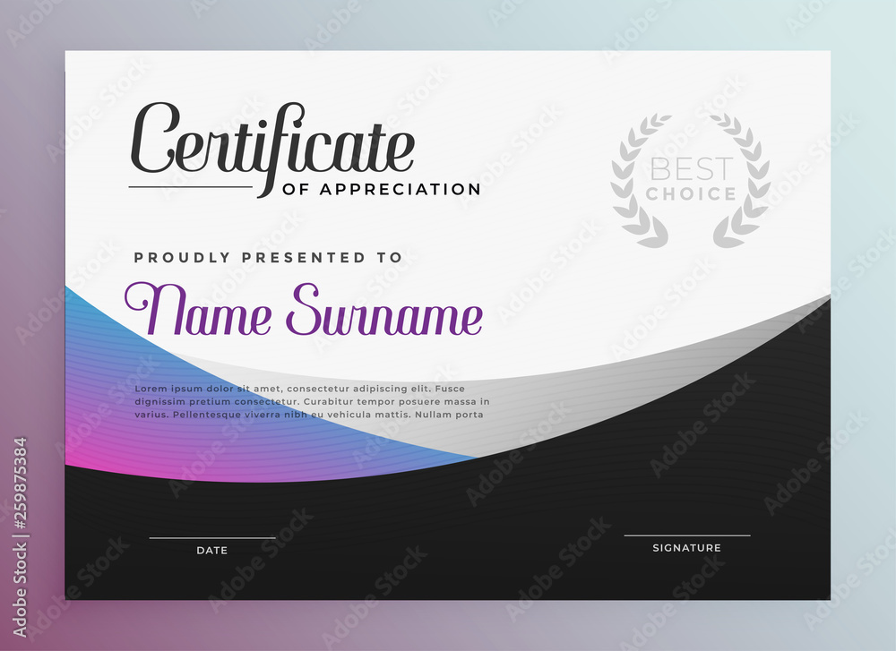 Fototapeta premium wavy modern business certificate template design