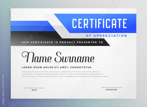 stylish blue copmany certificate of appreciation template photo