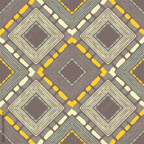 Ethnic boho seamless pattern. Embroidery on fabric. Patchwork texture. Weaving. Traditional ornament. Tribal pattern. Folk motif. Can be used for wallpaper, textile, invitation card, wrapping, web pag