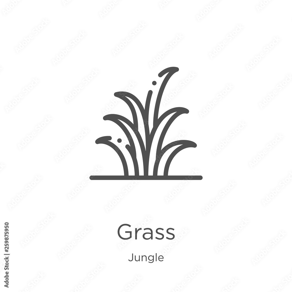 grass icon vector from jungle collection. Thin line grass outline icon ...