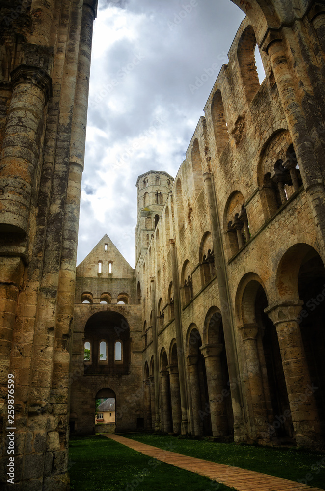 The ruins of Jumièges Abbey are an impressive tourist attraction in Normandy, France