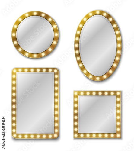 Wallpaper Mural Makeup mirror. Mirroring reflection surface realistic blank mirrors glass circle decor frame interior decoration vintage vector set Torontodigital.ca