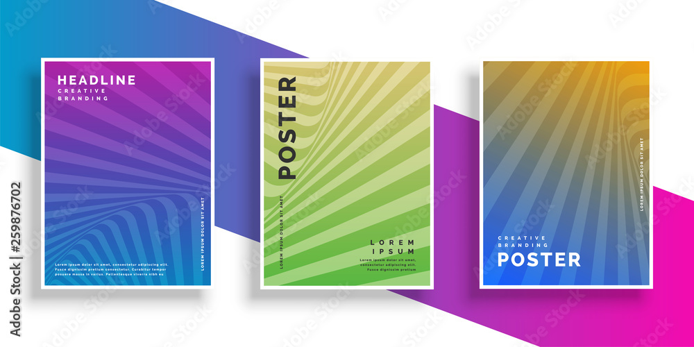 abstract vibrant line rays flyer brochure design set