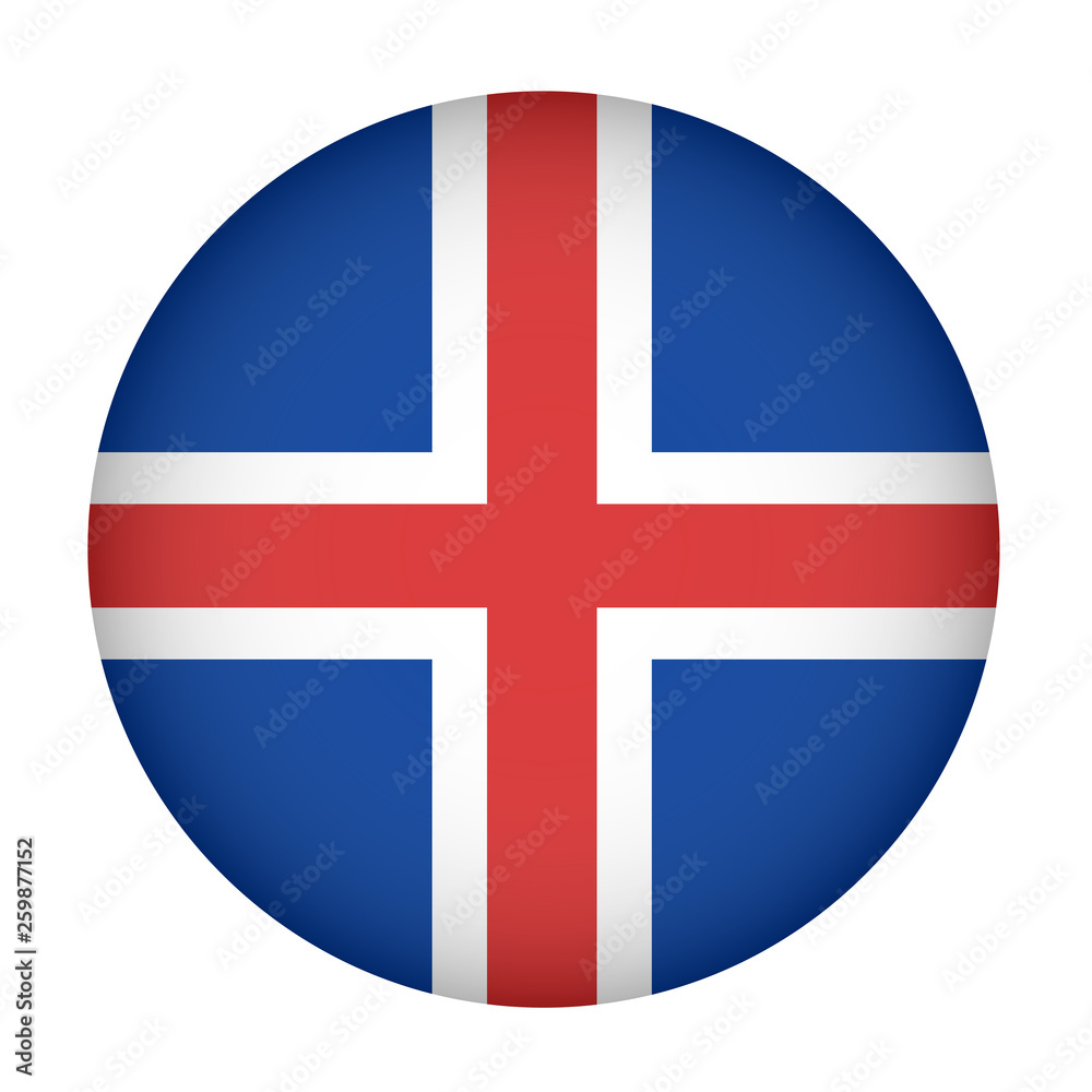 Iceland flag in circle shape, isolated button of icelandic banner. Iceland flag in circle shape, isolated button of icelandic banner.