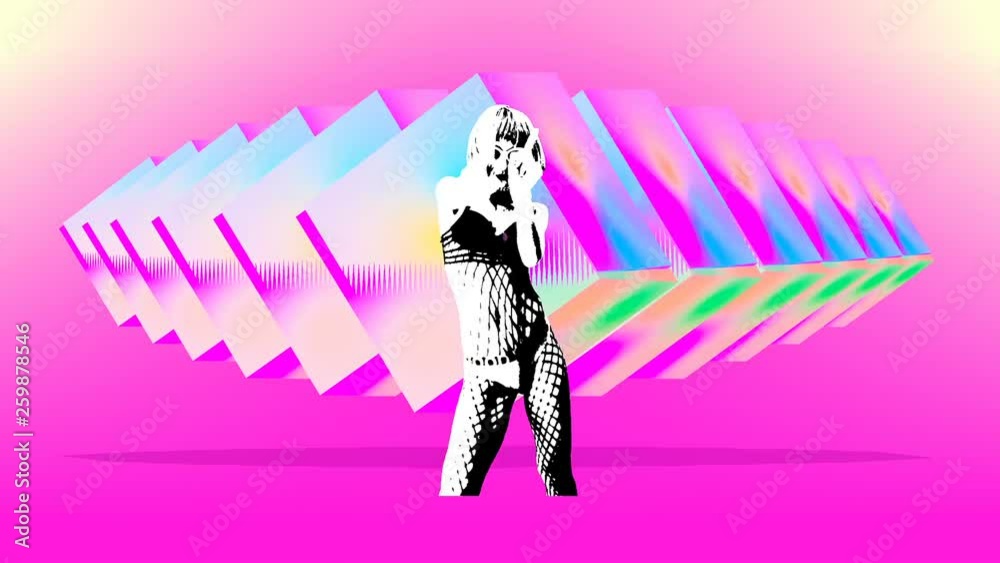 Gif animation art. Sexy Go-go dancer Model in geometric fashion abstraction