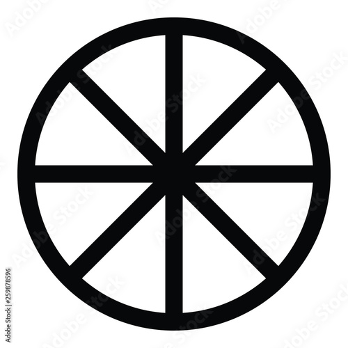 A black and white vector silhouette of a cart wheel