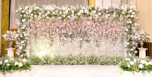 wedding backdrop with flower and decoration