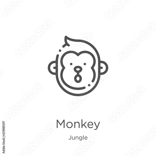 monkey icon vector from jungle collection. Thin line monkey outline icon vector illustration. Outline, thin line monkey icon for website design and mobile, app development
