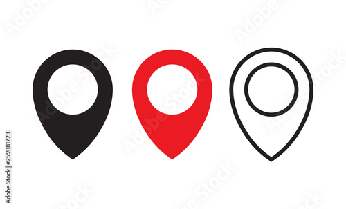 Red, black and line maps pin. Location map icon vector