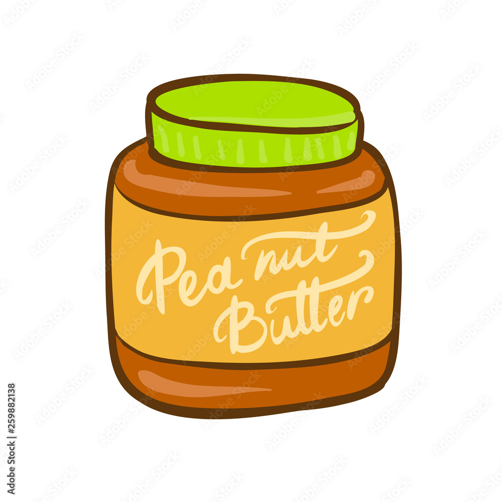 Peanut butter jar doodle vector icon. Cartoon illustration of peanut icon  for web design. Nuts hand drawn emblems and labels isoleted on white  backgraund Stock Vector | Adobe Stock