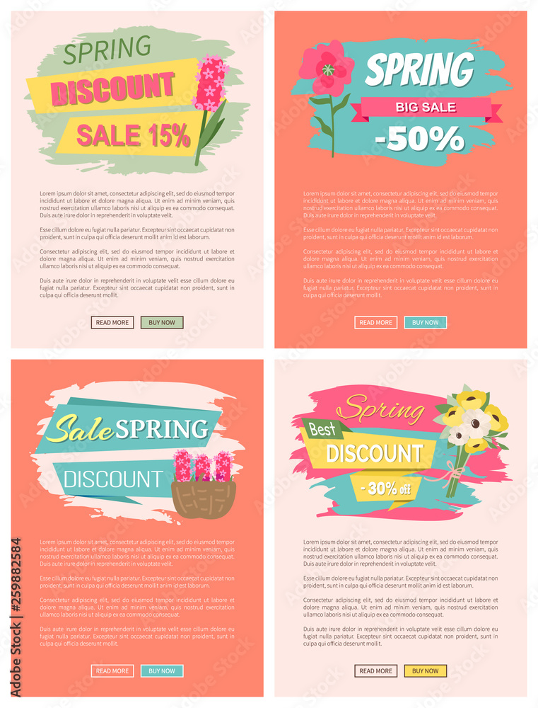 Fototapeta premium Sale, discount and best offer, label for springtime promotion and advertising, daisy bouquet. Advertisement decorated by flowers, greeting for ladies vector. Website with links buy and read now