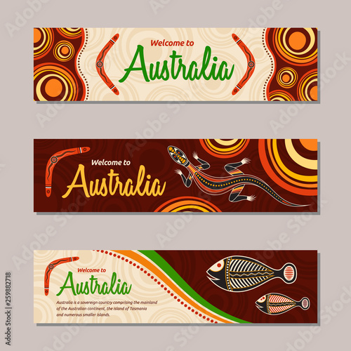 Horizontal banner templates in Australian aboriginal style.