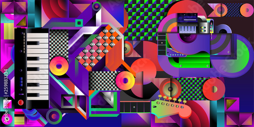Vector illustration music instrument and colorful art background
